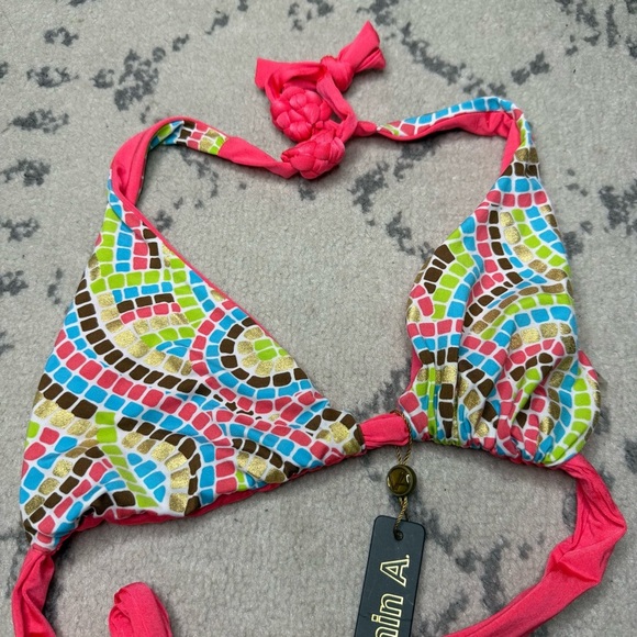 NEW VITAMIN A Coral Pink Beachy Boho Geometric Triangle Cheeky Bikini Set - Picture 9 of 10